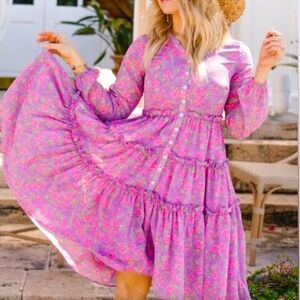 Ivy City Lydia Floral Tiered Long Sleeve Dress Size xs